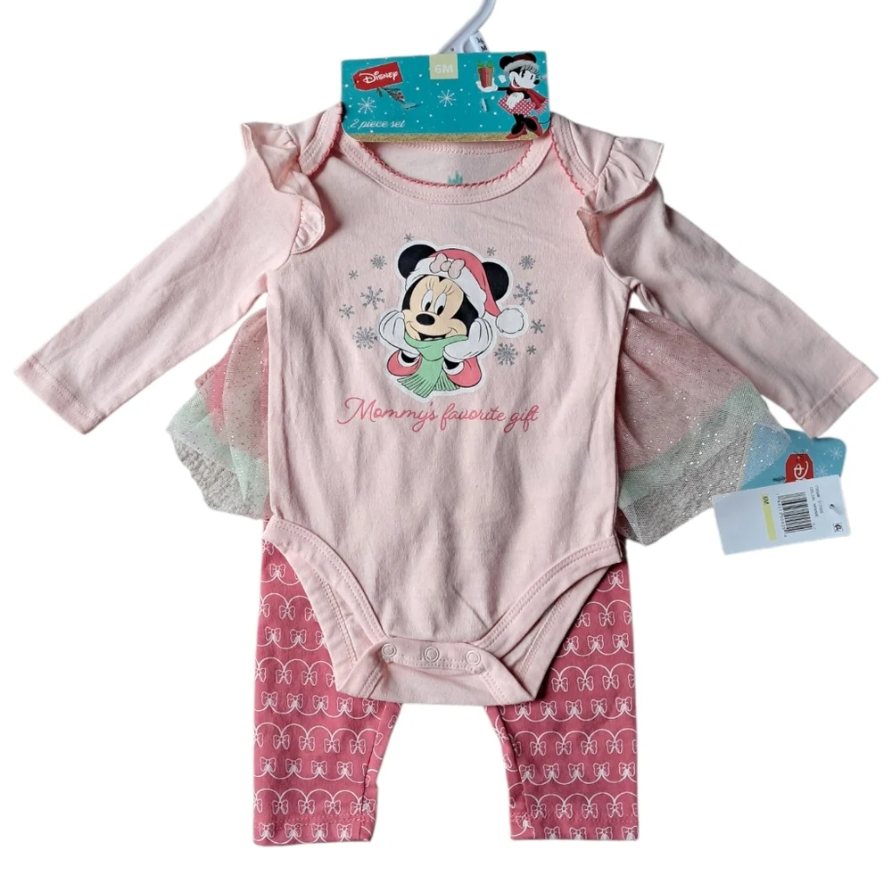 Disney Minnie Mouse Christmas 2-piece Bodysuit‎ & Tutu Pants Set 3/6 Months Pink